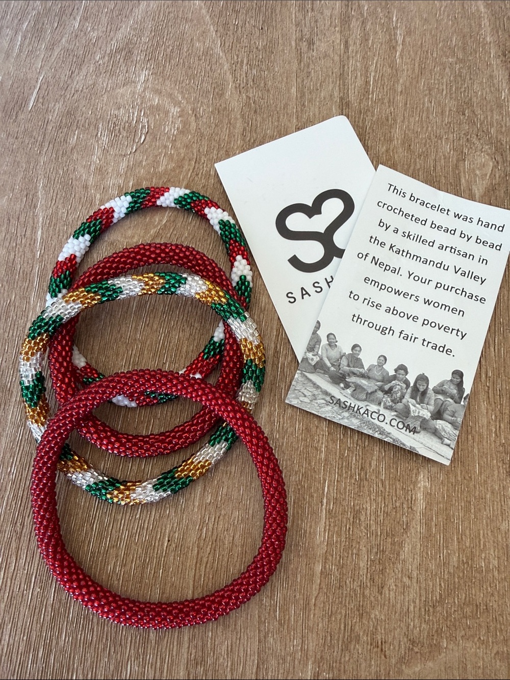 Sashka Co. Beaded Roll On Bracelets- Assorted Red & Green Patterns